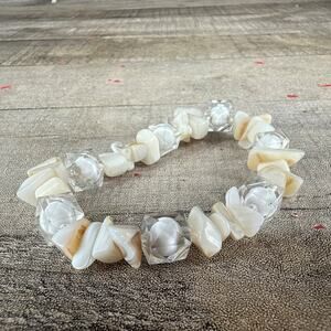 Vintage Seashell Mother Pearl Chip Bracelet Stretchy Crystal Cube Beads